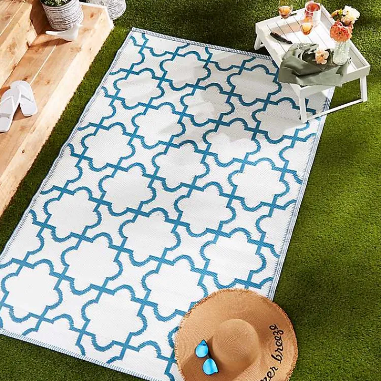 Outdoor Rugs-Kirklands Home Blue Moroccan Trellis Outdoor Area Rug, 4x6