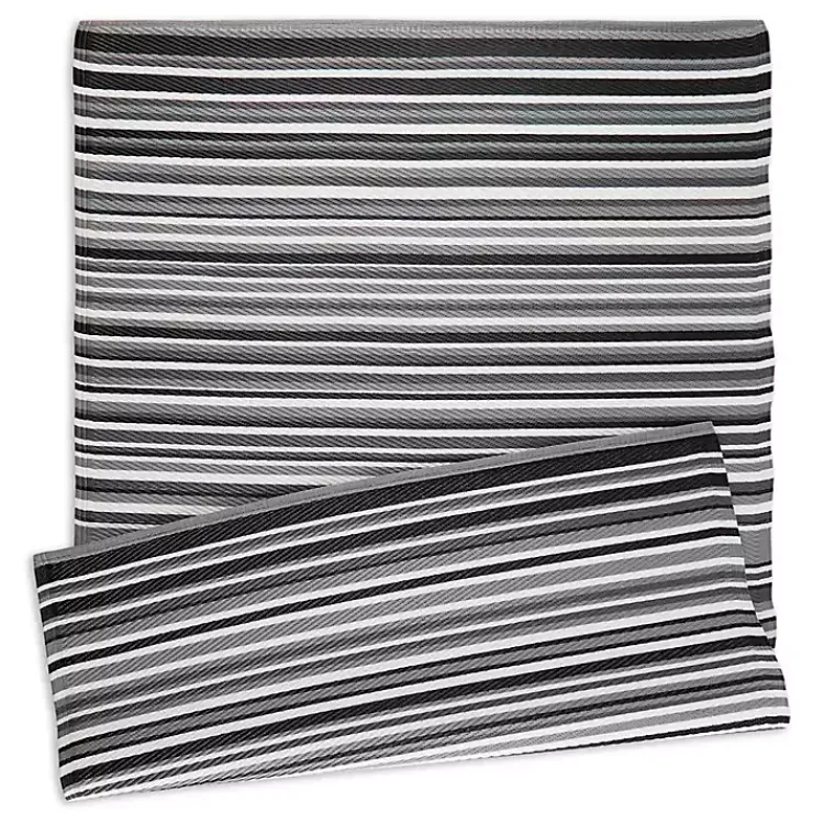 Outdoor Rugs-Kirklands Home Black Barcode Stripe Outdoor Area Rug, 4x6
