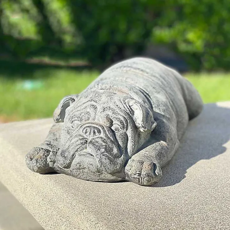 Garden Statues-Kirklands Home Sleeping Bulldog Outdoor Statue Gray