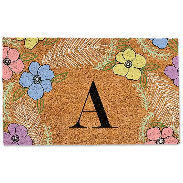 Doormats-Kirklands Home Personalized Monogram Spring Flowers Coir Doormat