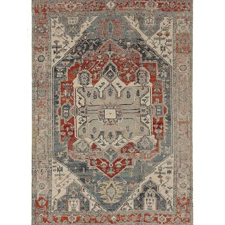 Area Rugs-Kirklands Home Gray and Blue Traditional Medallion Area Rug, 8x10