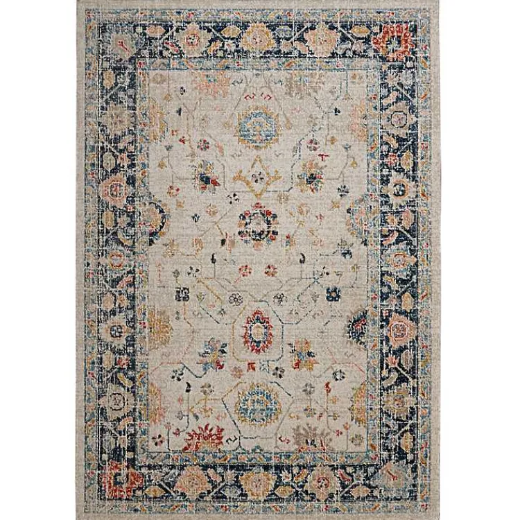 Area Rugs-Kirklands Home Ivory and Blue Traditional Floral Area Rug, 5x7