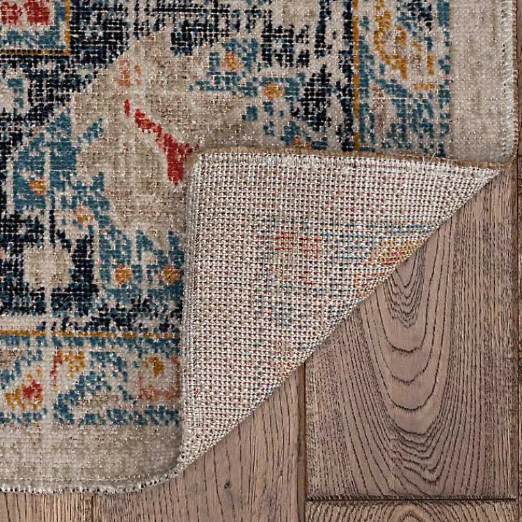 Area Rugs-Kirklands Home Ivory and Blue Traditional Floral Area Rug, 5x7