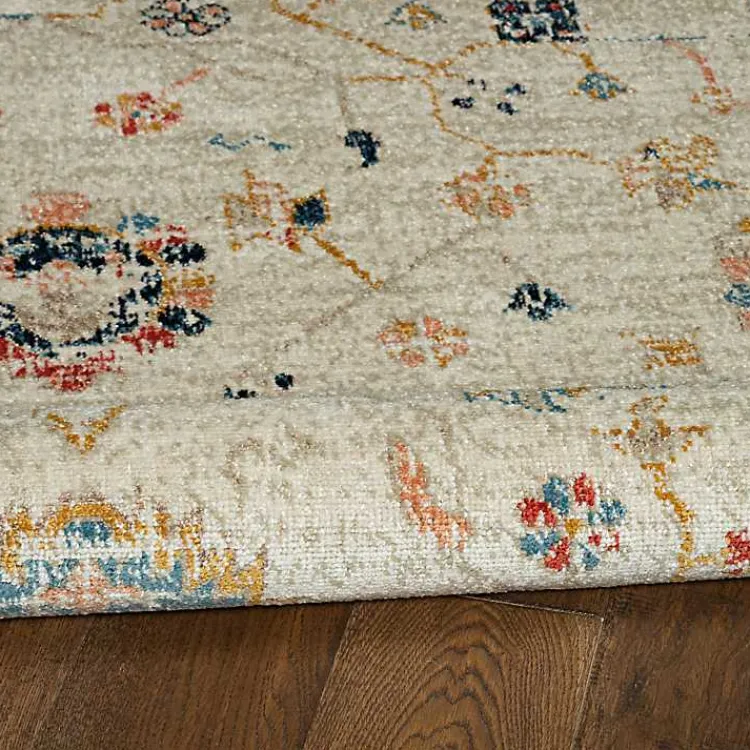 Area Rugs-Kirklands Home Ivory and Blue Traditional Floral Area Rug, 5x7