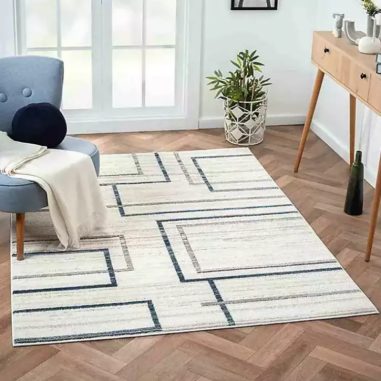 Area Rugs-Kirklands Home Blue and Gray Contemporary Geo Area Rug, 5x7