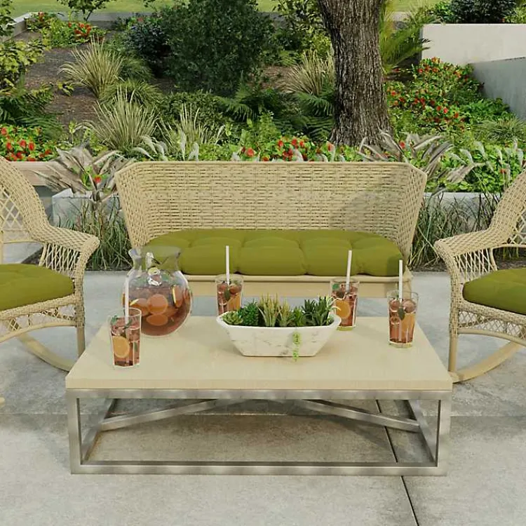 Outdoor Cushions & Pillows-Kirklands Home French Edge Outdoor Wicker Settee Cushion Green