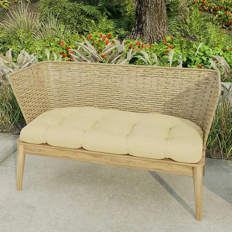 Outdoor Cushions & Pillows-Kirklands Home Beige French Edge Outdoor Wicker Settee Cushion Tan