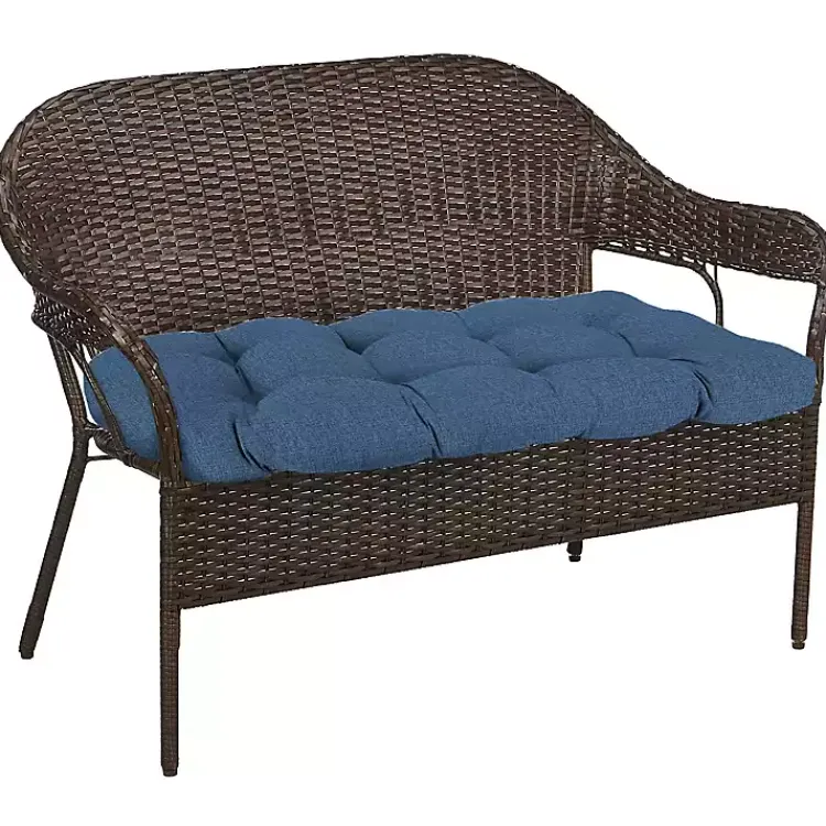 Outdoor Cushions & Pillows-Kirklands Home French Edge Outdoor Wicker Settee Cushion Blue
