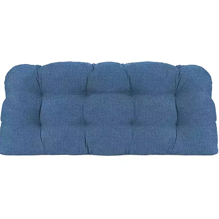 Outdoor Cushions & Pillows-Kirklands Home French Edge Outdoor Wicker Settee Cushion Blue