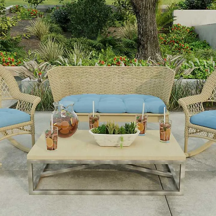 Outdoor Cushions & Pillows-Kirklands Home Chambray French Outdoor Wicker Settee Cushion Blue