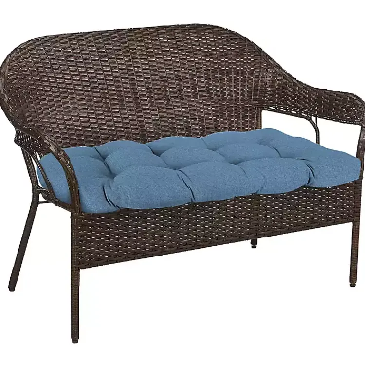 Outdoor Cushions & Pillows-Kirklands Home Chambray French Outdoor Wicker Settee Cushion Blue