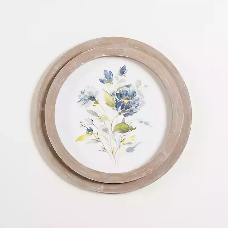 Framed Art-Kirklands Home Round Blue Florals I Framed Art Print