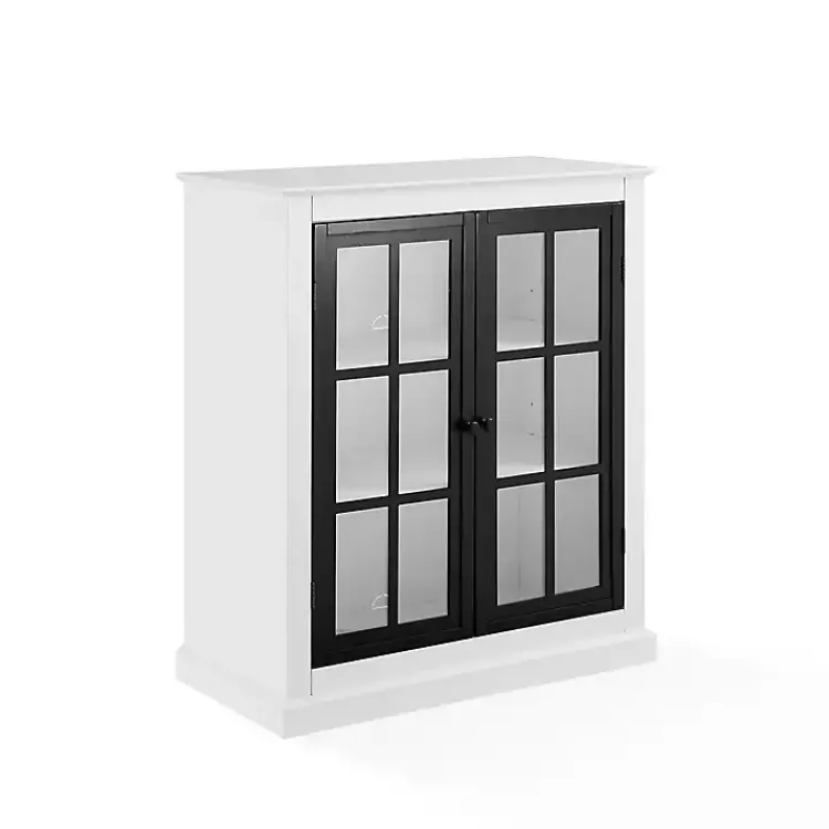Cabinets & Sideboards-Kirklands Home White and Black Windowpane Doors Cabinet
