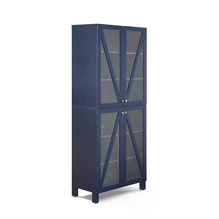 Cabinets & Sideboards-Kirklands Home Tall Navy Triangle 4-Door Wood Cabinet Blue