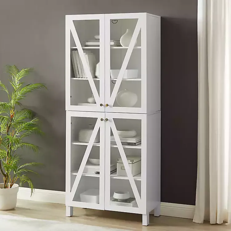 Cabinets & Sideboards-Kirklands Home Tall Triangle 4-Door Wood Cabinet White