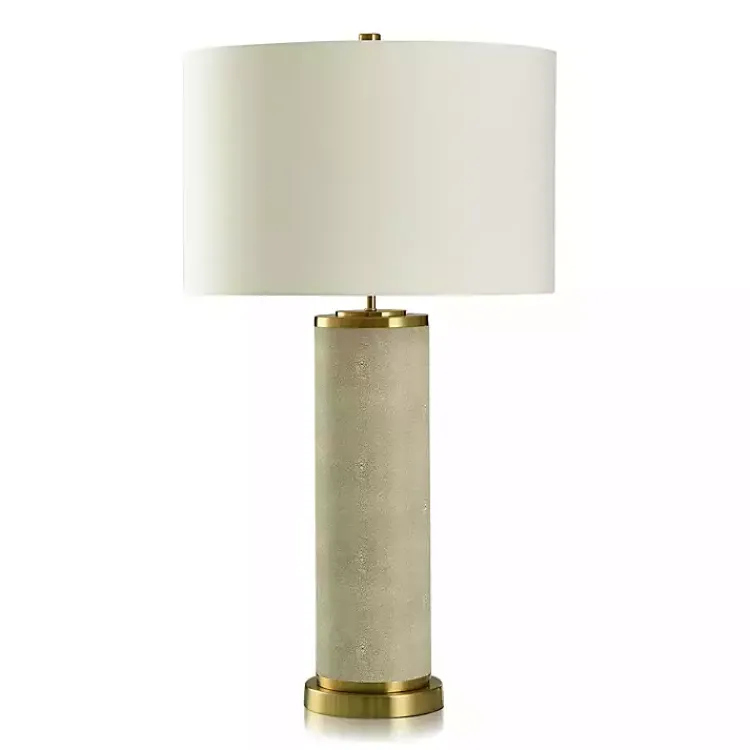 Table Lamps-Kirklands Home Cream Leather and Gold Table Lamp Ivory
