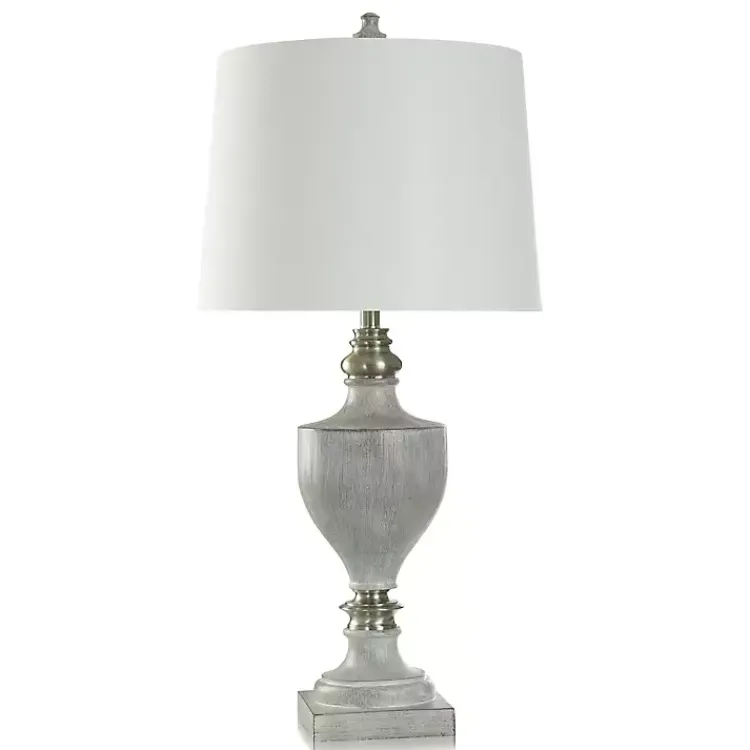 Table Lamps-Kirklands Home Gray Faux Wood and Silver Table Lamp White