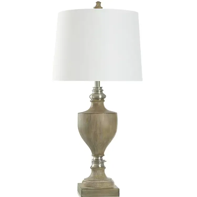 Table Lamps-Kirklands Home Brown and Brushed Silver Table Lamp White