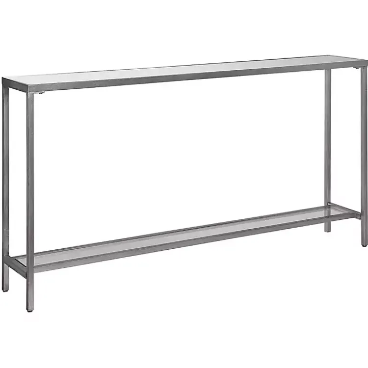 Console Tables-Kirklands Home Metal Mirrored Top Slim Console Table Silver