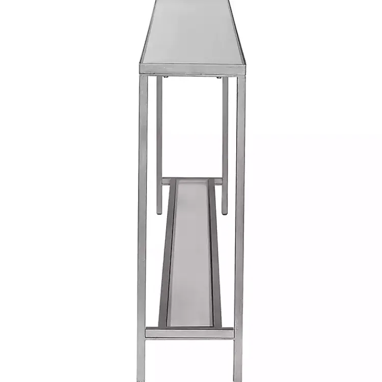 Console Tables-Kirklands Home Metal Mirrored Top Slim Console Table Silver
