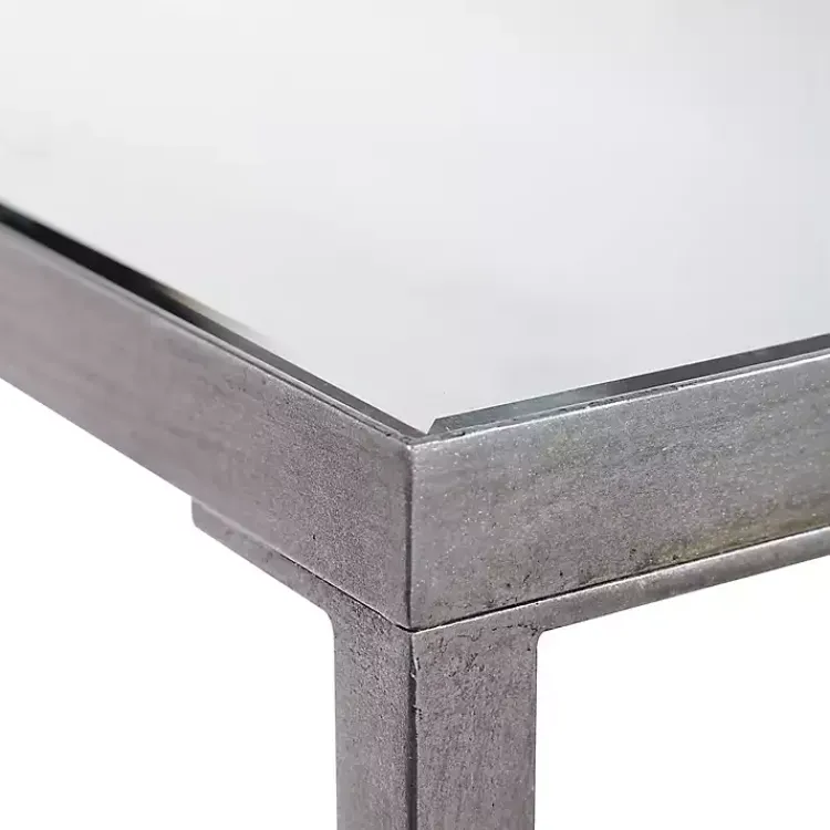 Console Tables-Kirklands Home Metal Mirrored Top Slim Console Table Silver