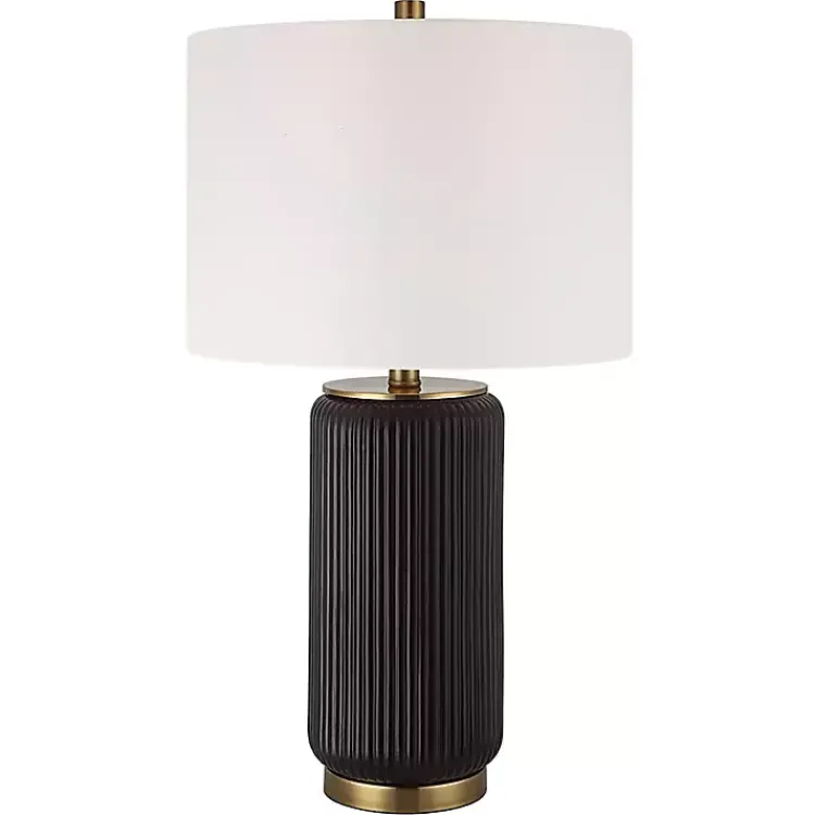 Table Lamps-Kirklands Home Black Ceramic Ribbed Table Lamp White