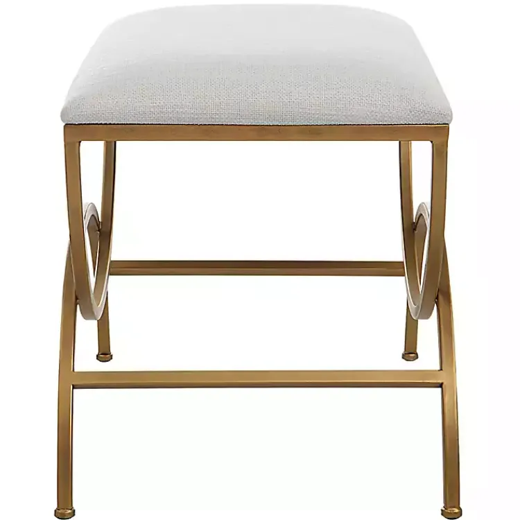 Benches & Ottomans-Kirklands Home Upholstered Gold Metal Arched Frame Bench White