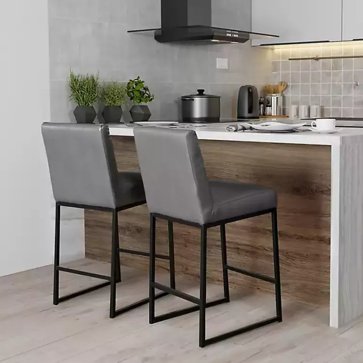 Bar Stools & Counter Height Stools-Kirklands Home Faux Leather Armless Counter Stool Gray