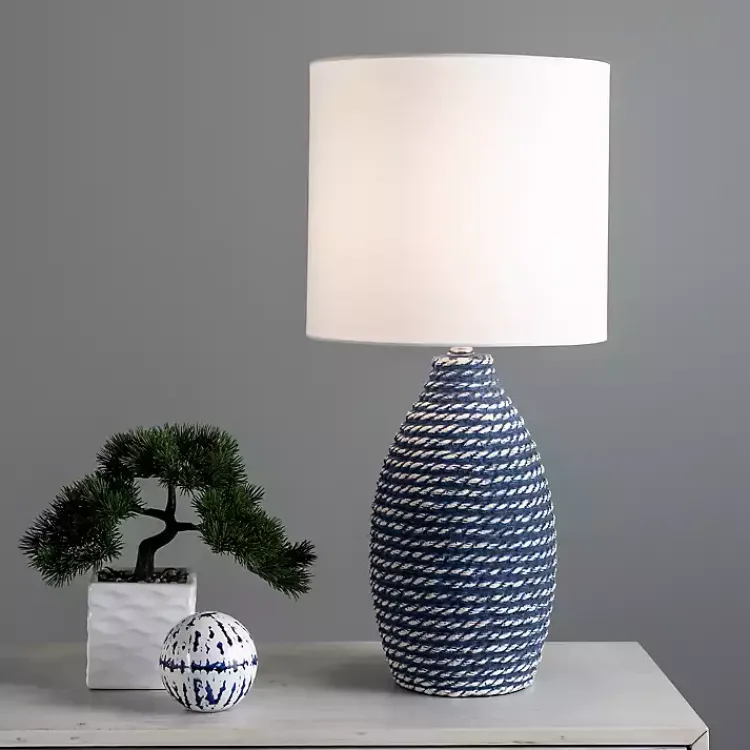 Table Lamps-Kirklands Home Blue and Ceramic Faux Rope Table Lamp White