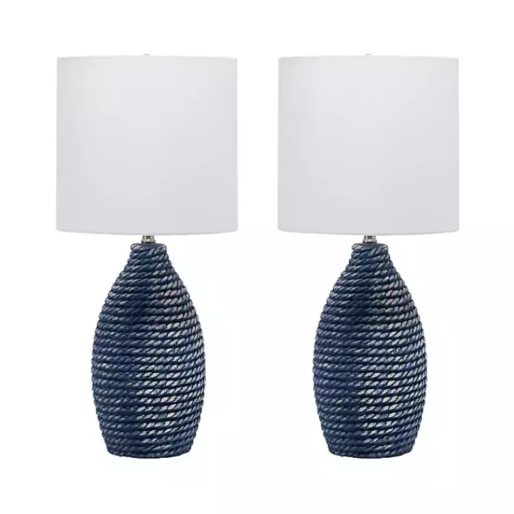 Table Lamps-Kirklands Home Blue and Ceramic Faux Rope Table Lamp White