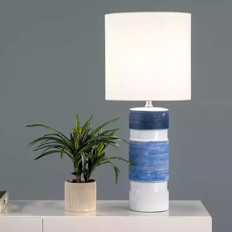 Table Lamps-Kirklands Home and Blue Large Stripe Table Lamp White