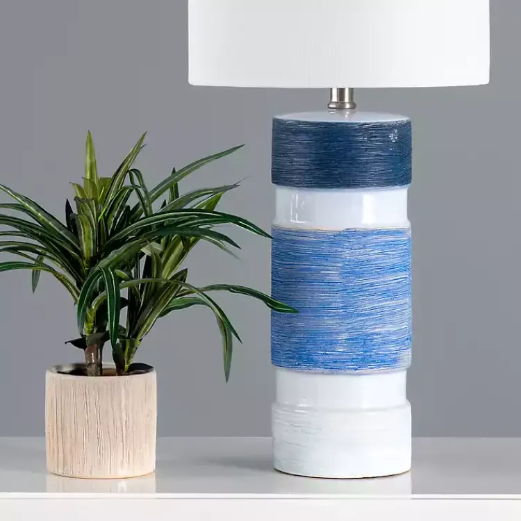 Table Lamps-Kirklands Home and Blue Large Stripe Table Lamp White