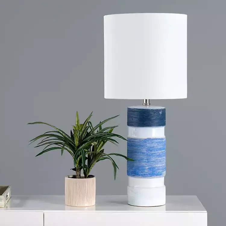 Table Lamps-Kirklands Home and Blue Large Stripe Table Lamp White