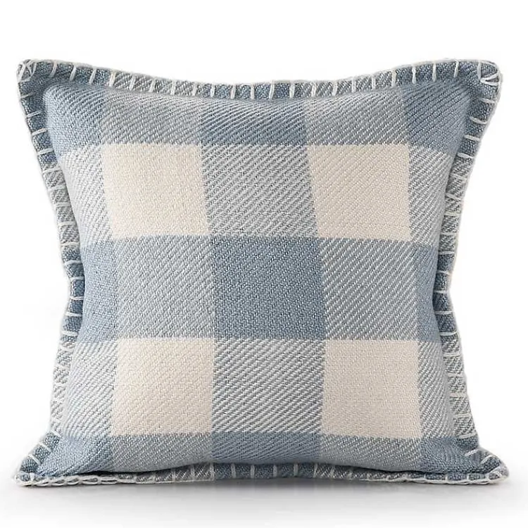 Outdoor Cushions & Pillows-Kirklands Home Blue Buffalo Check Stitched Outdoor Throw Pillow
