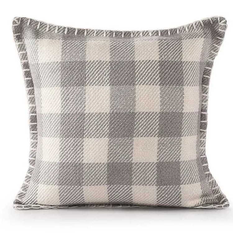 Outdoor Cushions & Pillows-Kirklands Home Gray Buffalo Check Stitched Outdoor Throw Pillow