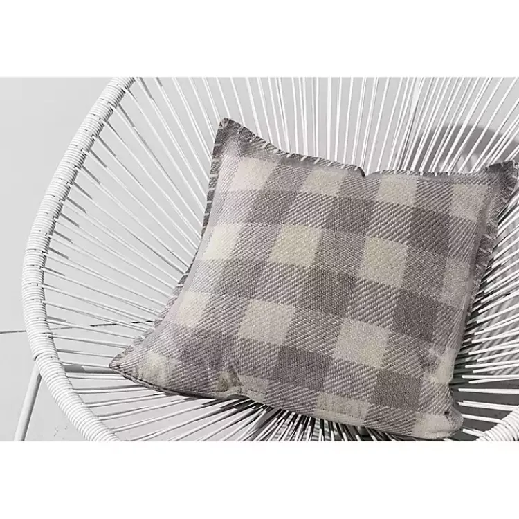 Outdoor Cushions & Pillows-Kirklands Home Gray Buffalo Check Stitched Outdoor Throw Pillow