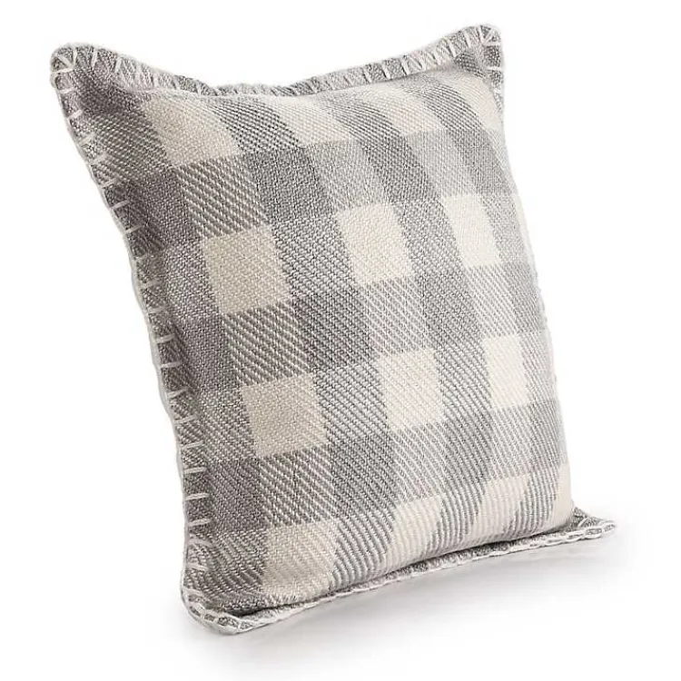 Outdoor Cushions & Pillows-Kirklands Home Gray Buffalo Check Stitched Outdoor Throw Pillow