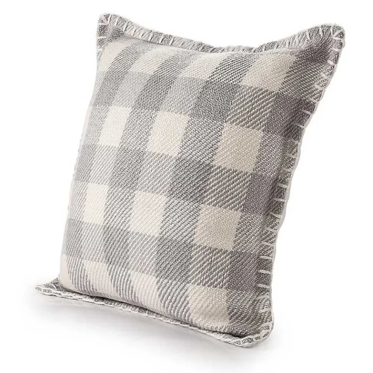 Outdoor Cushions & Pillows-Kirklands Home Gray Buffalo Check Stitched Outdoor Throw Pillow