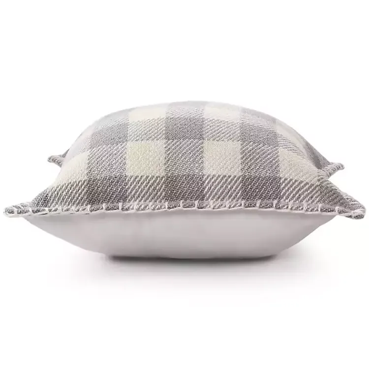 Outdoor Cushions & Pillows-Kirklands Home Gray Buffalo Check Stitched Outdoor Throw Pillow