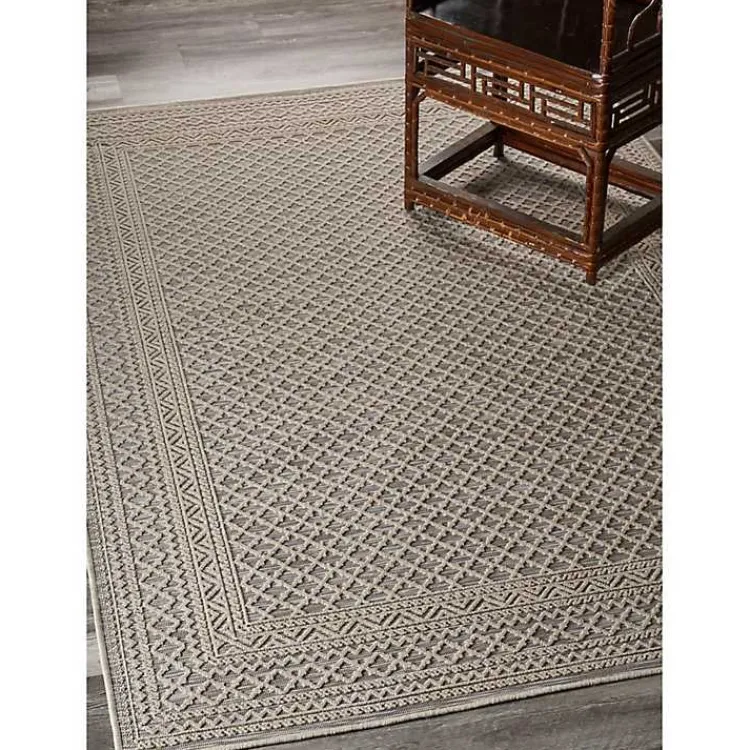 Outdoor Rugs-Kirklands Home Neutral Bordered Lattice Outdoor Area Rug, 5x7 Gray