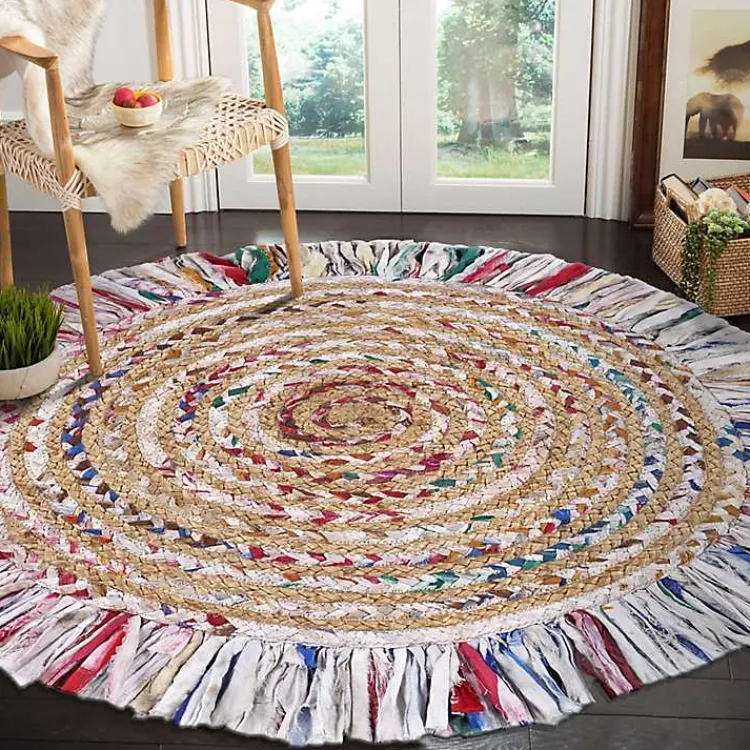 Area Rugs-Kirklands Home Round Multicolor Braided Jute Area Rug, 3x3