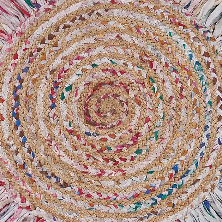 Area Rugs-Kirklands Home Round Multicolor Braided Jute Area Rug, 3x3