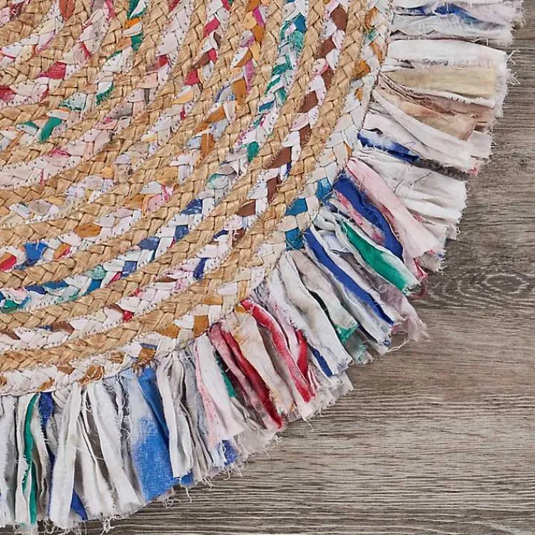 Area Rugs-Kirklands Home Round Multicolor Braided Jute Area Rug, 3x3
