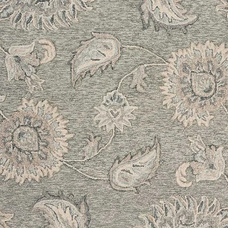 Area Rugs-Kirklands Home Round Gray and Botanical Area Rug, 4x4 Blue