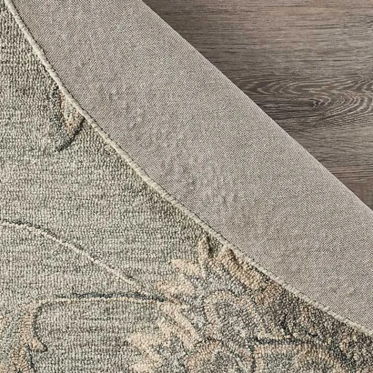 Area Rugs-Kirklands Home Round Gray and Botanical Area Rug, 4x4 Blue