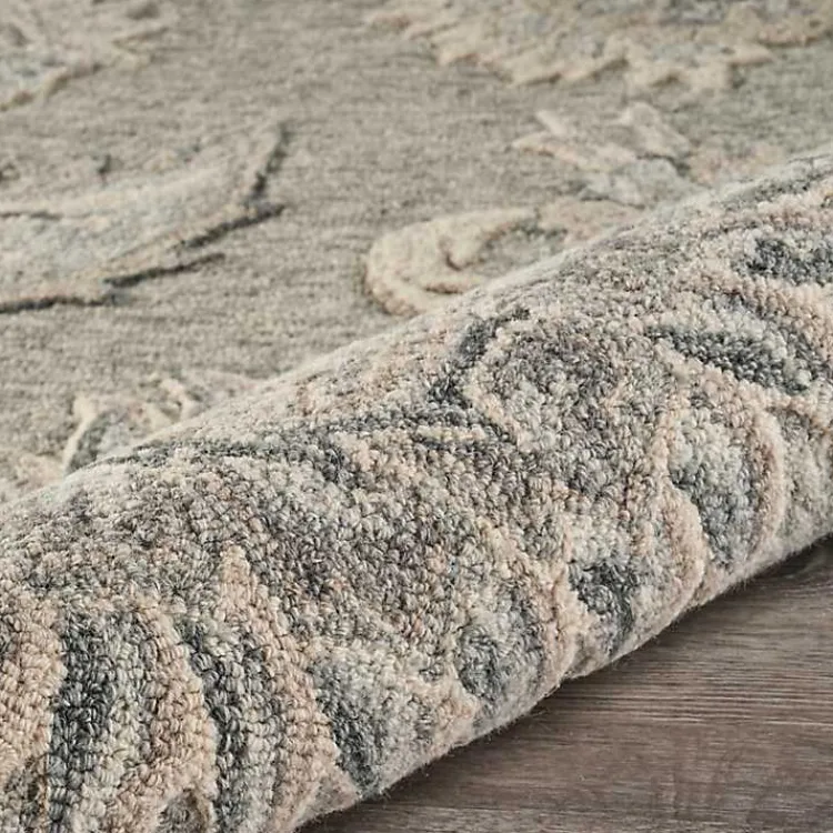 Area Rugs-Kirklands Home Round Gray and Botanical Area Rug, 4x4 Blue