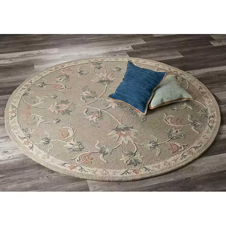 Area Rugs-Kirklands Home Round Traditional Floral Area Rug, 4x4 Gray