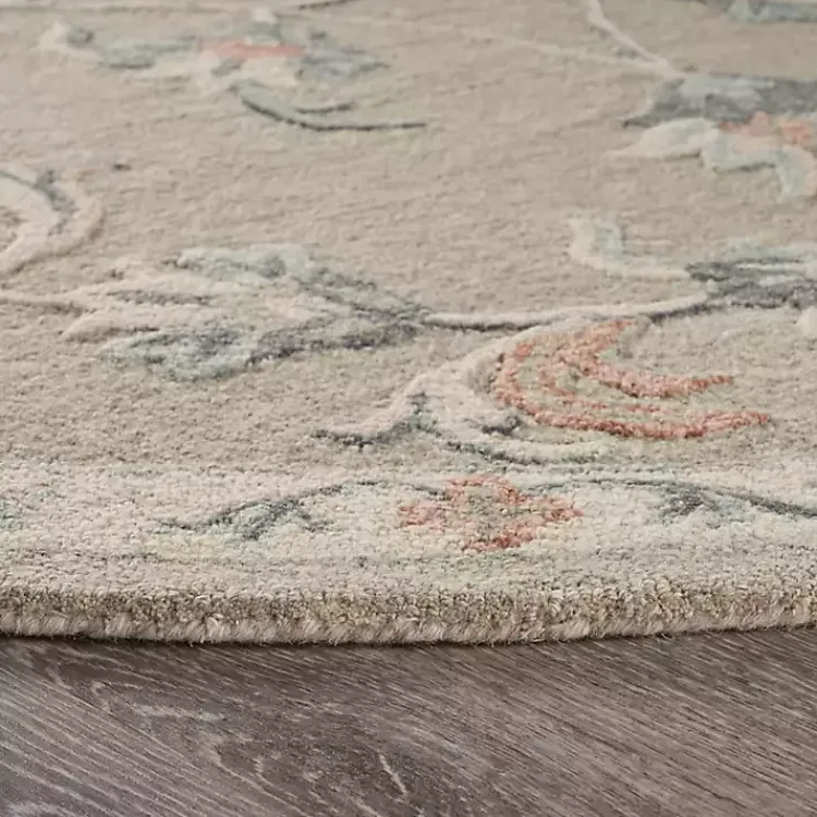 Area Rugs-Kirklands Home Round Traditional Floral Area Rug, 4x4 Gray