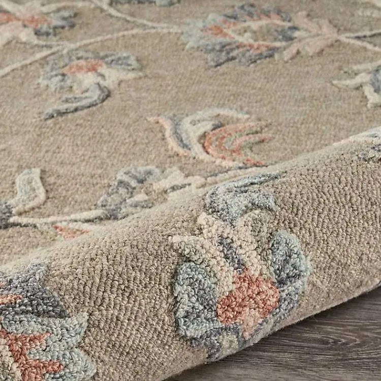 Area Rugs-Kirklands Home Round Traditional Floral Area Rug, 4x4 Gray