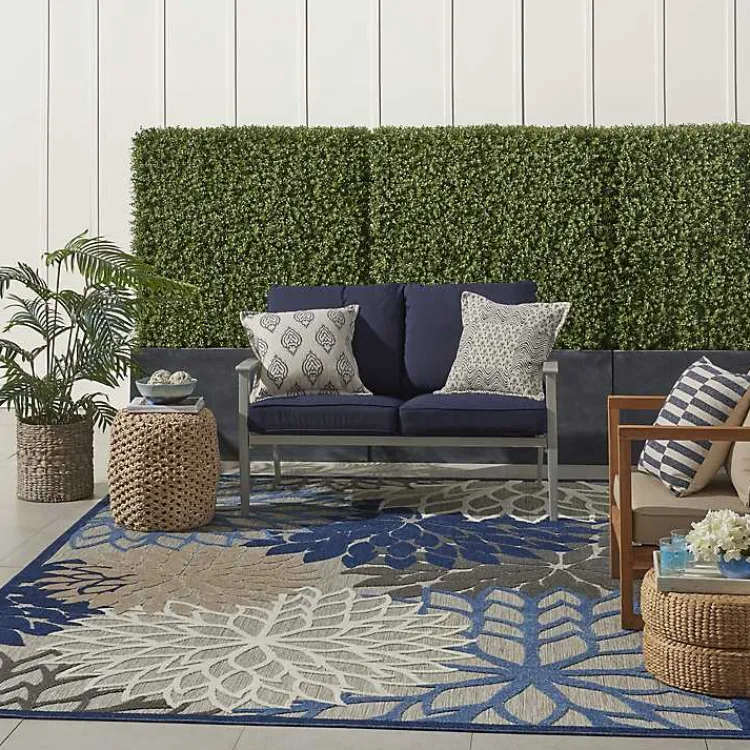 Outdoor Rugs-Kirklands Home Blue Floral Burst Outdoor Area Rug, 6x9